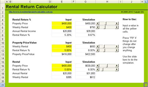 Rental investment calculator. This calculator figures your real cash flow. It uses mortgage payments, taxes, insurance, property management, maintenance, and vacancy factors. Not only does it allow you to enter your maintenance and vacancies into the calculator, but it also gives you a table with suggested values based on the age and condition of the home. 