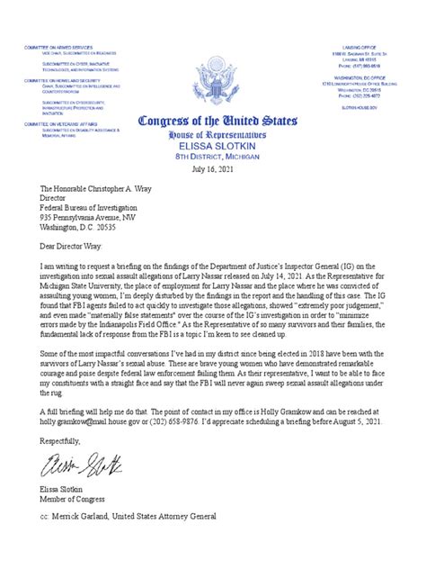Rep Slotkin letter to FBI Director Christopher Wray