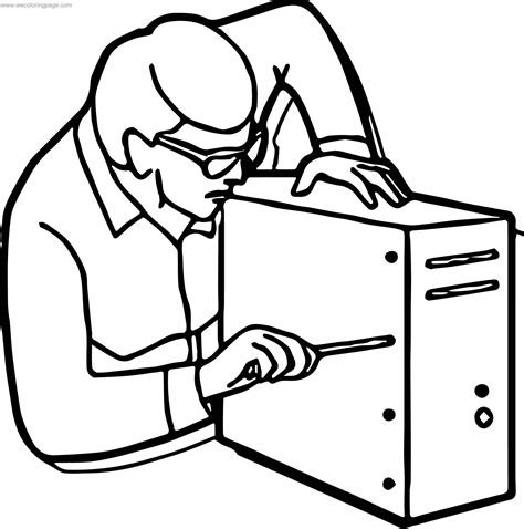 Repair Computer Engineer Coloring Page