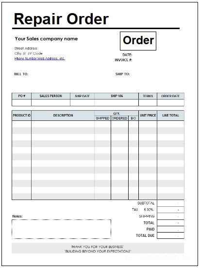 Repair Order Template Excel Create Your Perfect Work Order Now! Free