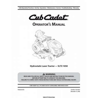 Repair manual cub cadet sltx 1050. - John deere l120 lawn tractor service manual.
