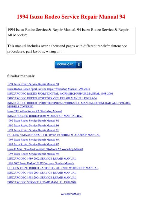 Repair manual for 1994 isuzu rodeo. - Nissan diesel engine service manual rf8.