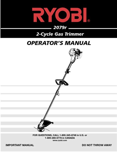 Repair manual for ryobi 2079r trimmer. - Service manual for dunham bush chiller.