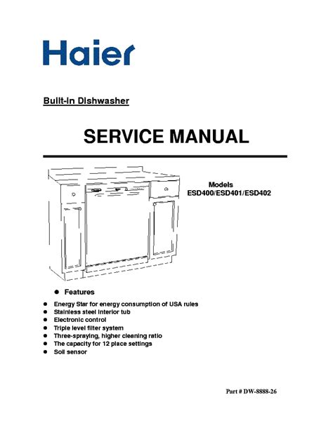 Repair manual haier esd400 esd401 esd402 dishwasher. - Mutoh installation and operation manual model.