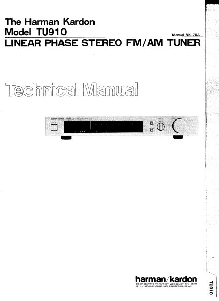Repair manual harman kardon tu910 linear phase stereo fm am tuner. - Bosch manual fuel injector pump ford transit.