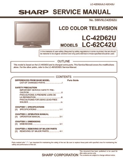 Repair manual sharp lc 42d62u lcd color television. - Slipmassaindustriens tekniska utvecklung i sverige, 1857-1950.