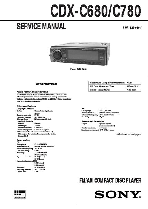 Repair manual sony cdx c680 cdx c780 fm am cd player. - Konica minolta magicolor 4695mf user manual.