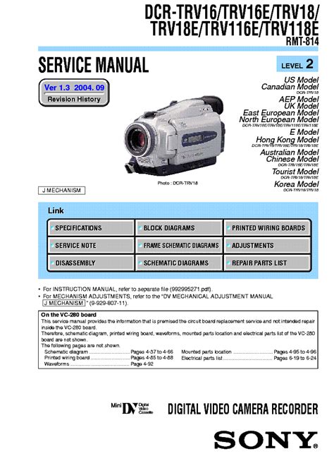 Repair manual sony dcr trv18 dcr trv18e digital video camera recorder. - Study guide ny port authority police.