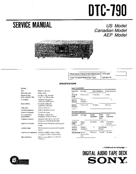 Repair manual sony dtc 790 digital audio tape deck. - Audi a4 b5 1995 2000 workshop manual.
