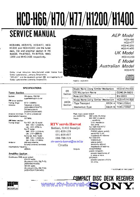 Repair manual sony hcd h1200 cd deck receiver. - Vauxhall opel calibra service repair manual 89 97.