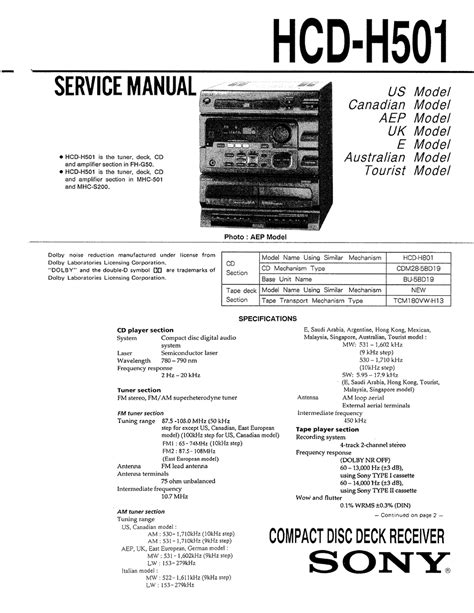 Repair manual sony hcd h501 compact disc deck receiver. - Kobelco sk09sr hydraulic excavators engine parts manual pa02 01827 s3pa00003ze01.