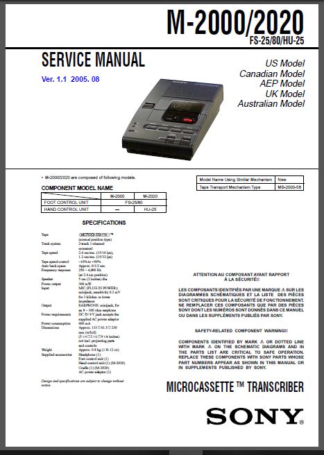Repair manual sony m 2000 microcassette transcriber. - Vertex yaesu ft 7800r service repair manual.