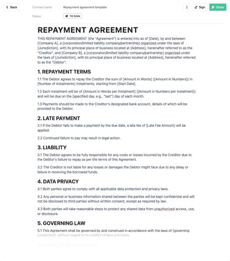 Repayment Contract Template Free