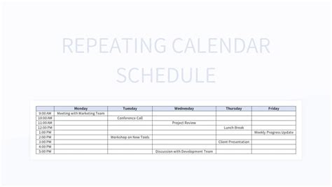 Repeating Calendar Schedule Excel Template And Google Sheets File For