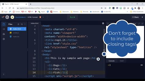 Repl.it Basic HTML & CSS Web Page YouTube