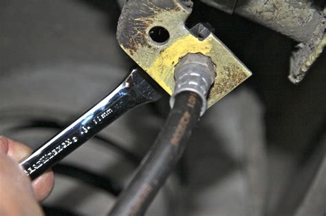 Replace brake lines. Step 4 – Install new brake line. If you are installing an entire section, you'll need to route the line the same way the old line was routed. Once the line is in position, reattach it to any clamps that were holding the old line. Then you can tighten the nuts using your flare wrench. 