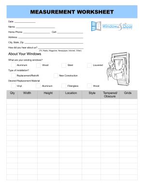Replacement Window Measurement Worksheet Form Fill Out and Sign
