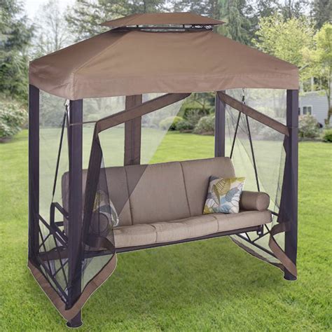 Easy to install: With tunnel loops on both sides, you only need to tighten the screws to install this swing seat replacement canopy on the swing. Easy to carry: Lightweight and easy to carry. You can easily fold this patio swing canopy replacement when you don't need to use it. Overall dimensions: 75.6" W x 56.7" D (192 x 144 cm). Swing roof only. 