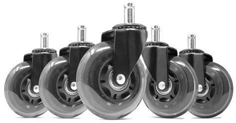 Replacement wheels for office chairs. The Oasis OAS-1010 Wheels Replacement Set is a highly functional and reliable option for those in need of safe and versatile chair wheels. With its rollerblade-style design and polyurethane material, these chair casters are perfect for office chairs, gaming chairs, rolling computer chairs, and any other furniture with wheels that need to move … 