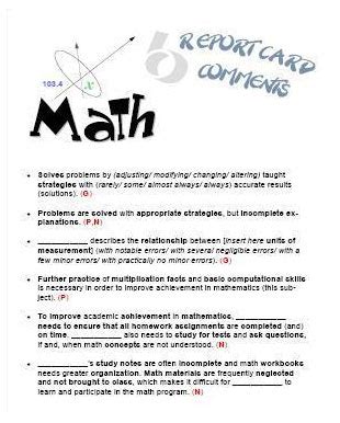 Report Card Comments Math