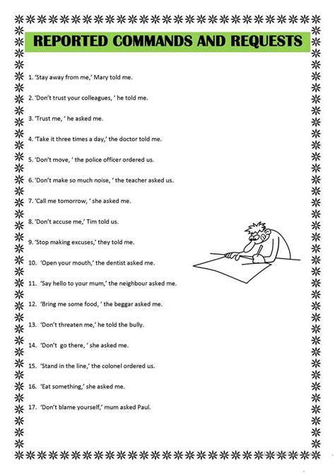 Reported commands and requests English ESL Worksheets for distance