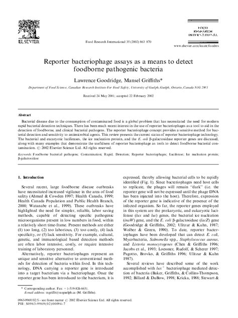 Reporter bacteriophage assays as a means to detect foodborne …