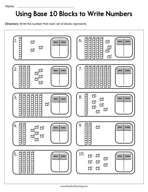 Representing numbers using Base 10 Blocks (up to 6 digits) Printable