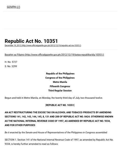 Republic Act No. 10351 Official Gazette of the Republic of the ...