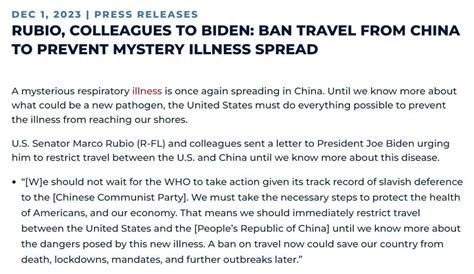 Republicans urge Biden to suspend China travel amid uptick in respiratory illness