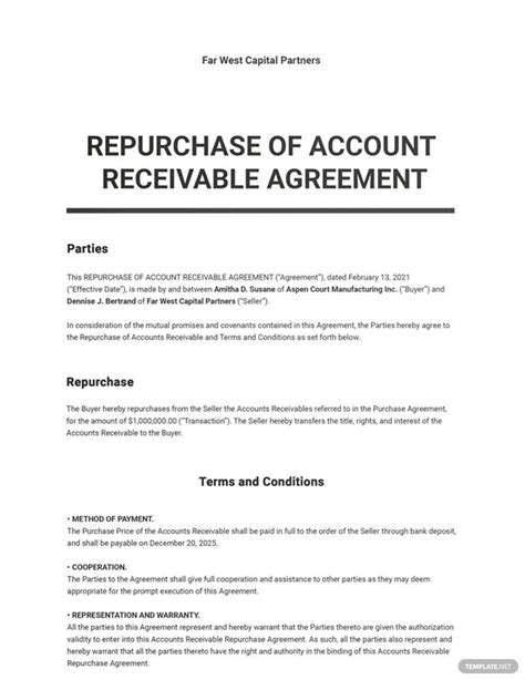 Repurchase of Accounts Receivable Agreement Template in Word, Apple Pages