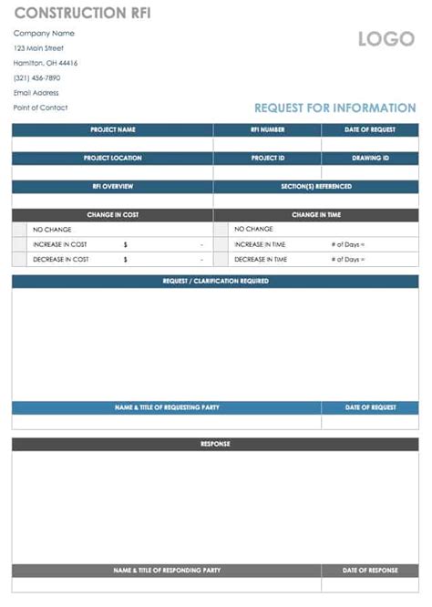 Request For Information Construction Template