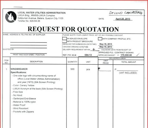 Request For Quote Template ShortQuotes.cc