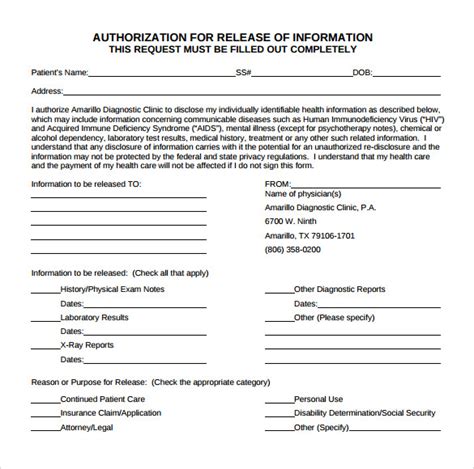 Request For Release Of Information Form Sample Templates Sample