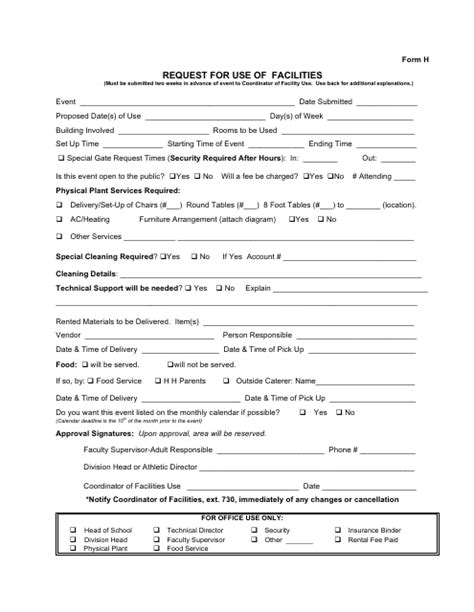 Request Form for Use of Facilities Download Printable PDF Templateroller