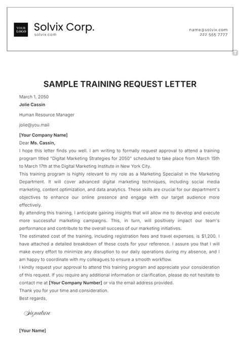 Request Letter For Training Allowance