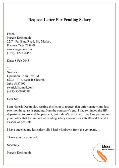 Request Letter for Pending Salary Assignment Point