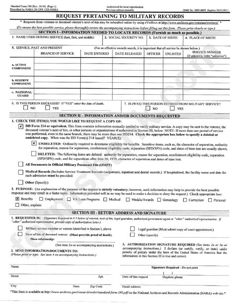 Request Military Personnel Records Using Standard Form 180 Standard