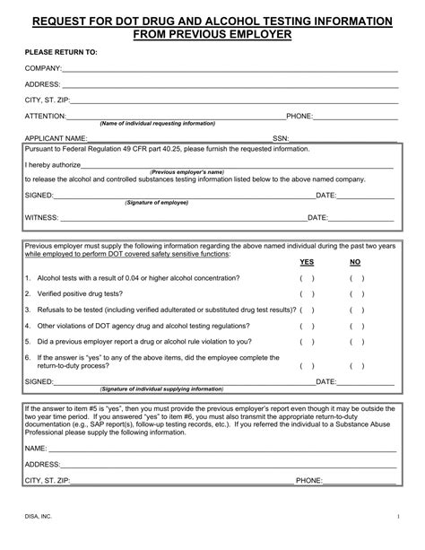 Request for Dot Drug and Alcohol Testing Information From Previous