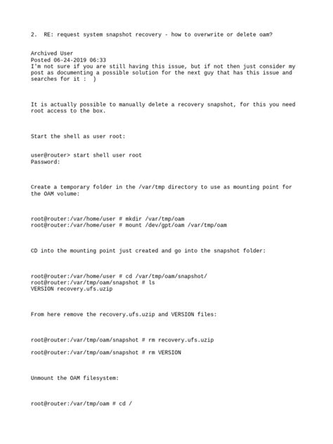 Request system snapshot recovery.  request vmhost snapshot Take a snapshot...