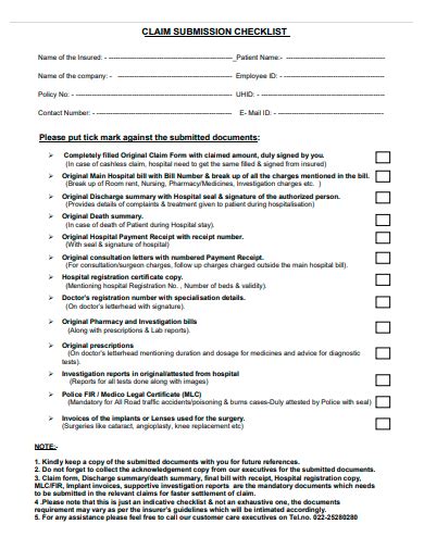 Requirement Checklist for Family Claims Submission