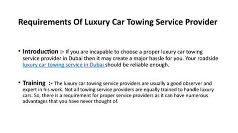 Requirements Of Luxury Car Towing Service Provider