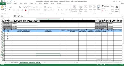 Requirements Traceability Matrix Template in Excel