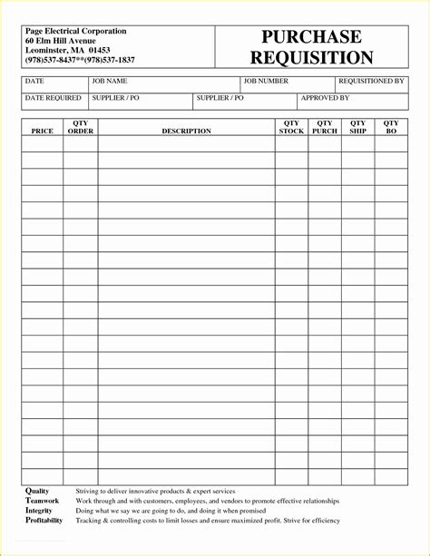 Requisition Form Template Excel