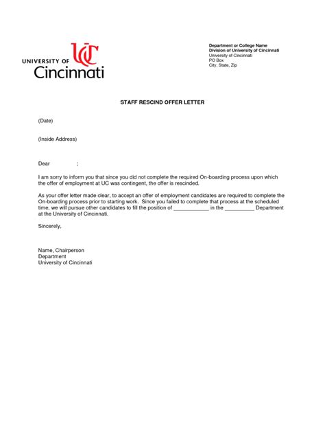 Rescinding Offer Letter Template