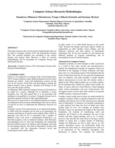 Research Methodologies In Computer Science Cs Swan