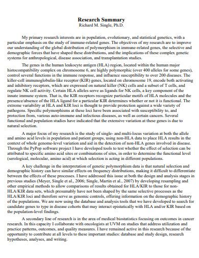 Research Summary Examples PDF Examples