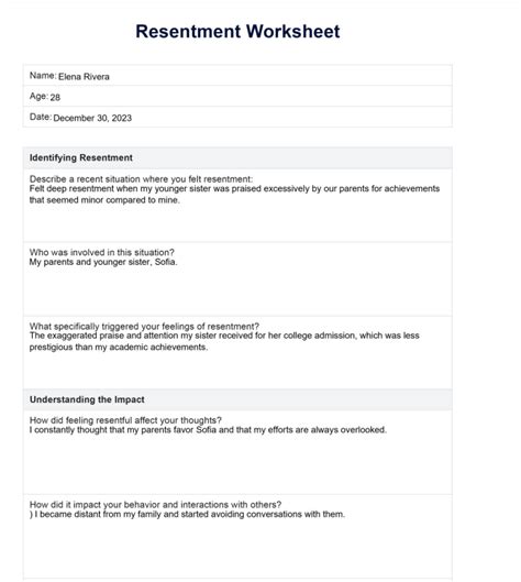 Resentment worksheet Example Free PDF Download Worksheets Library