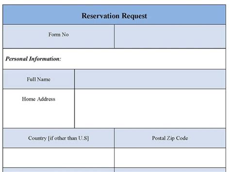 Reservation Request Form Editable Forms