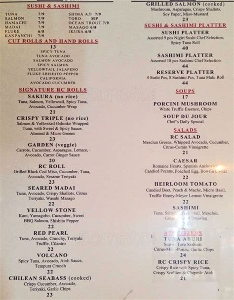 Reserve Cut Menu With Prices