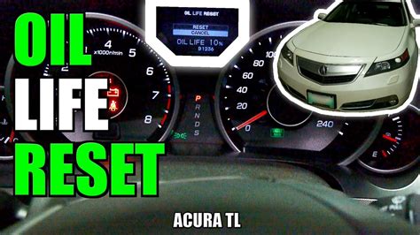 2010 Acura TL To reset the 2010 Acura TL maintenance light, please follow these instructions: 1. Turn the ignition to (II) – do not start the engine. 2. Press the SEL/RESET button on the steering wheel repeatedly until engine oil life is displayed. 3. Press and hold the SEL/RESET button for more than 10 seconds.. 